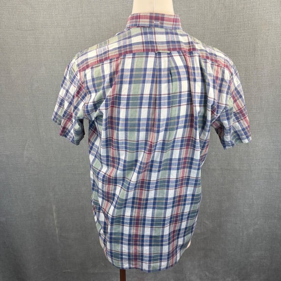 Faconnable Mens Medium Madras Plaid Short Sleeve Button Down Shirt 100% Cotton - Picture 3 of 6
